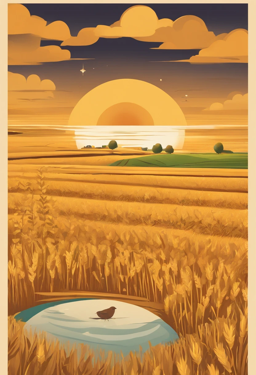 Flat illustration style,Solar terms and seeds,Planting rice in a wheat field,Business posters