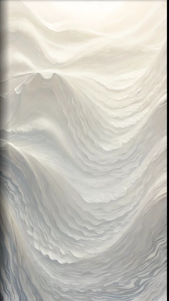 In the middle of a painting there is a large white wave, White paper art,fine swirling lines, rippled white landscape, Flowing lines, foamy waves, flowing forms, abstract white fluid, folds, Soft lines, stunning lines, fractal waves, layered paper art, fluid lines, 4K detailed digital art, flowing material, interacte smooth flowing lines