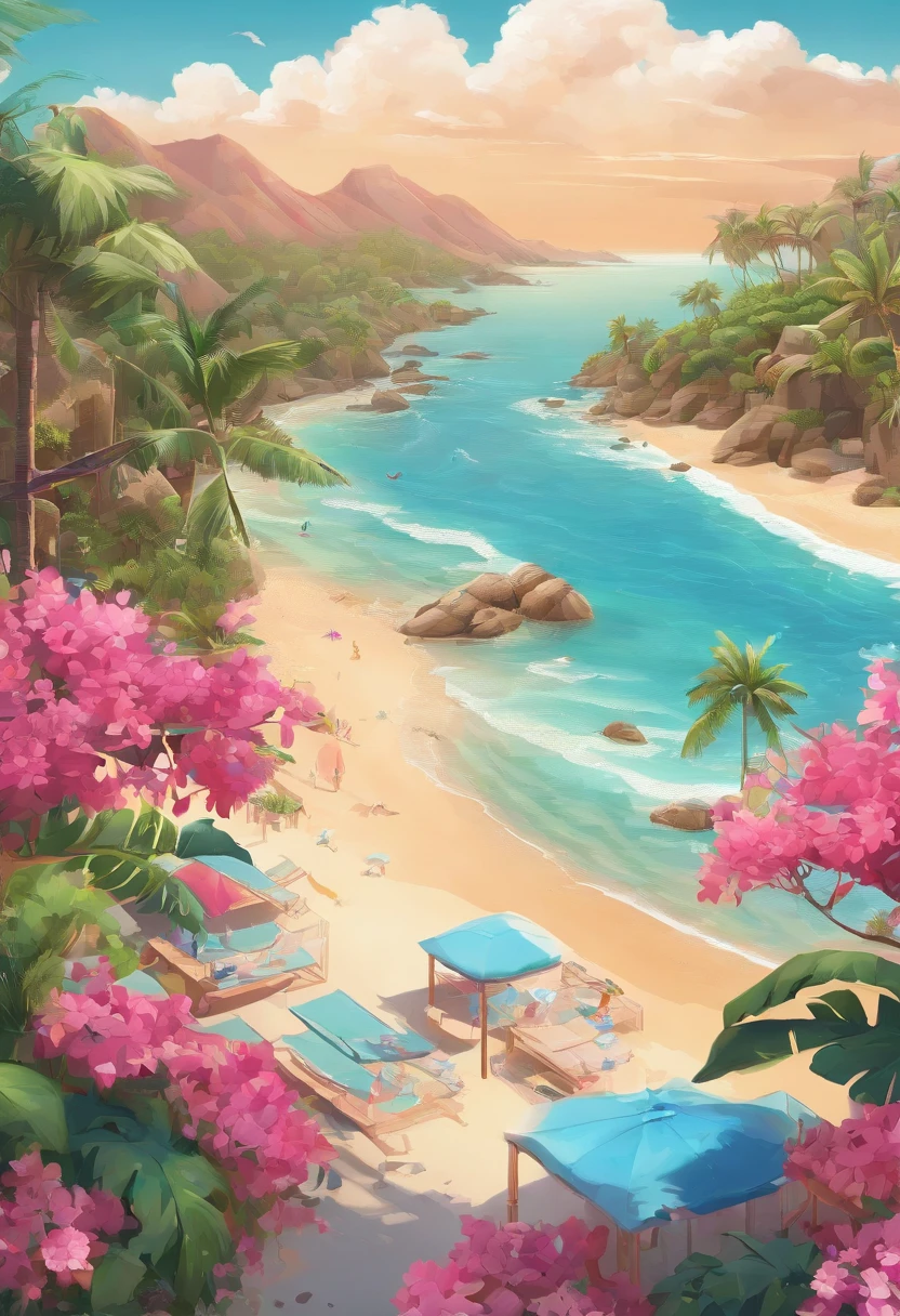 Hawaiian Wakiki Beach, sleeveless dress, ((best quality, 8k, masterpiece: 1.3))), clear focus: 1.2, (layer cut, large: 1.2), beauty in perfect figure: 1.4, slender abs: 1.2, wet body: 1.5, highly detailed face and skin texture, eyes closed, double eyelids, messy hairstyle, plain makeup,