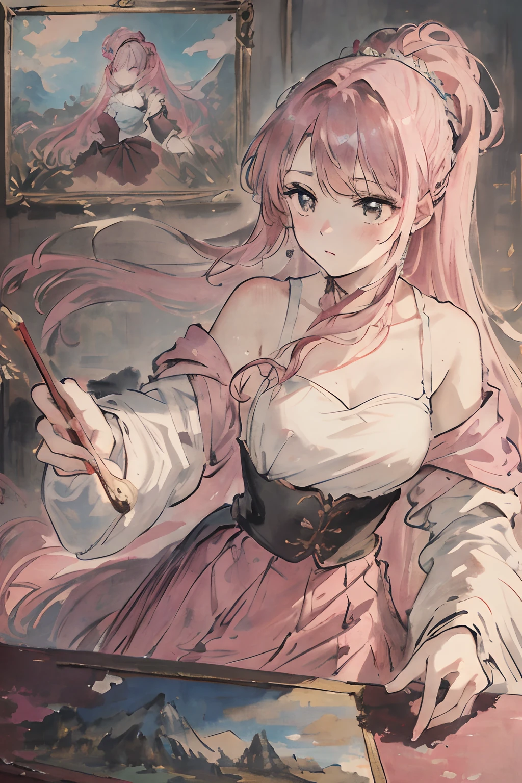 tmasterpiece,Need,The best beautiful girl,Extremely beautiful,World Masterpiece Theatre,super-fine,Need,Need,Pink hair,A high resolution,Need,1girl,Need,illustratio,looking at viewert, impasto, canvas, oil painted, realistic, realist,real,