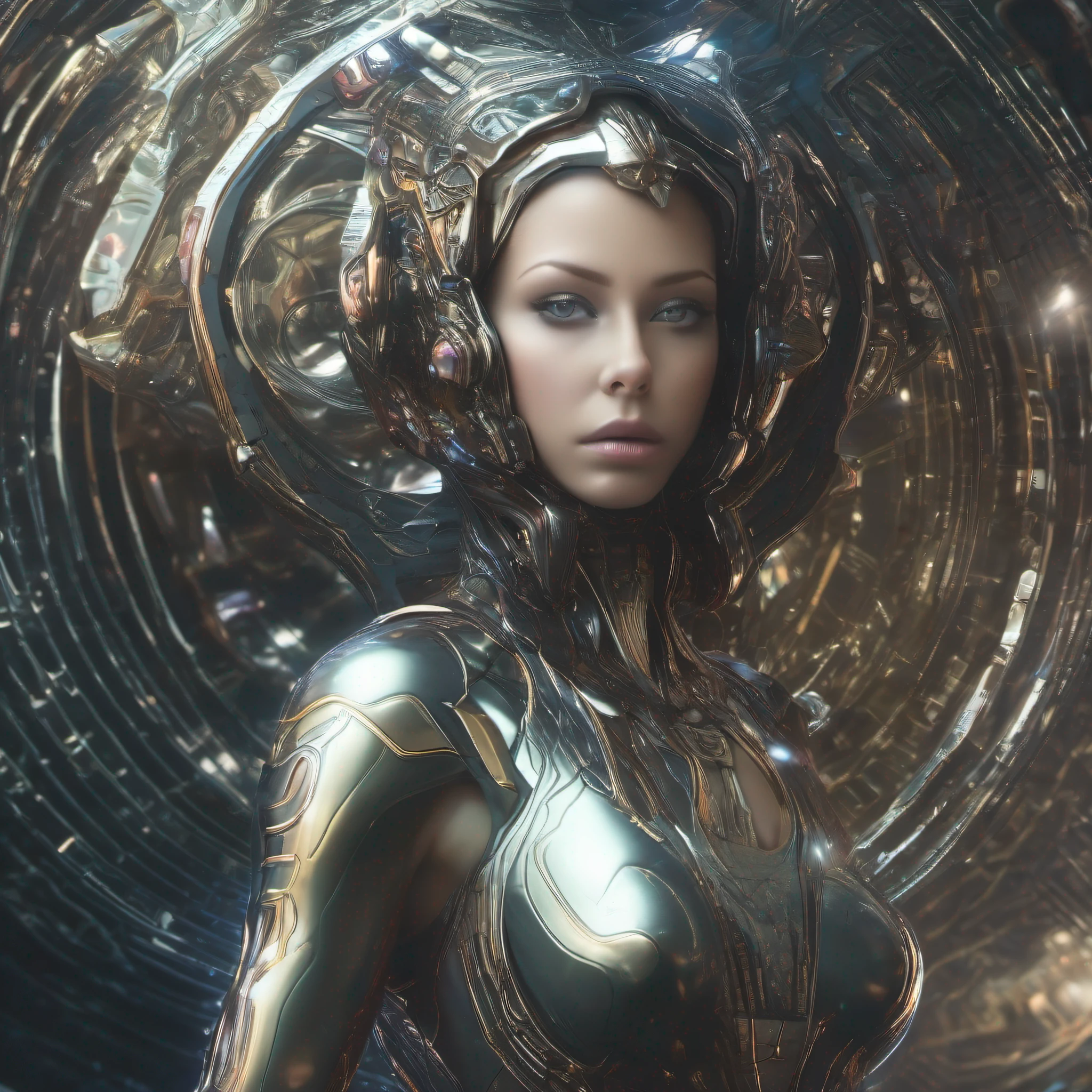 Futuristic aliens from another dimension,the creator of the universe,Powerful psionic energy from unknown dimensions,femele,half-body photo,