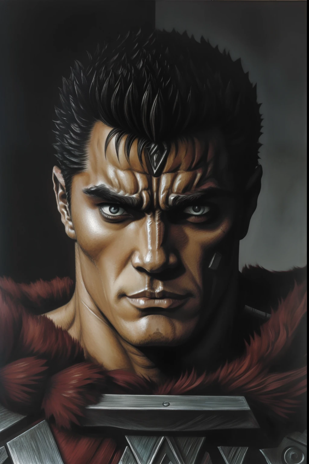 Anime Berserker,GATZ,portraite of a ,guts \(Berserk\)
one eye covered