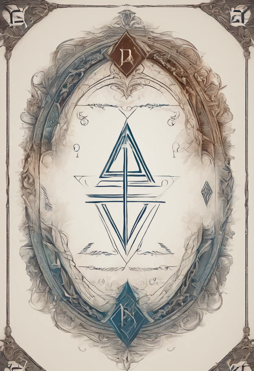 letters A, U, Z, O, V written on a white cloth, styled as sinister runes, magical runes, blueprint style