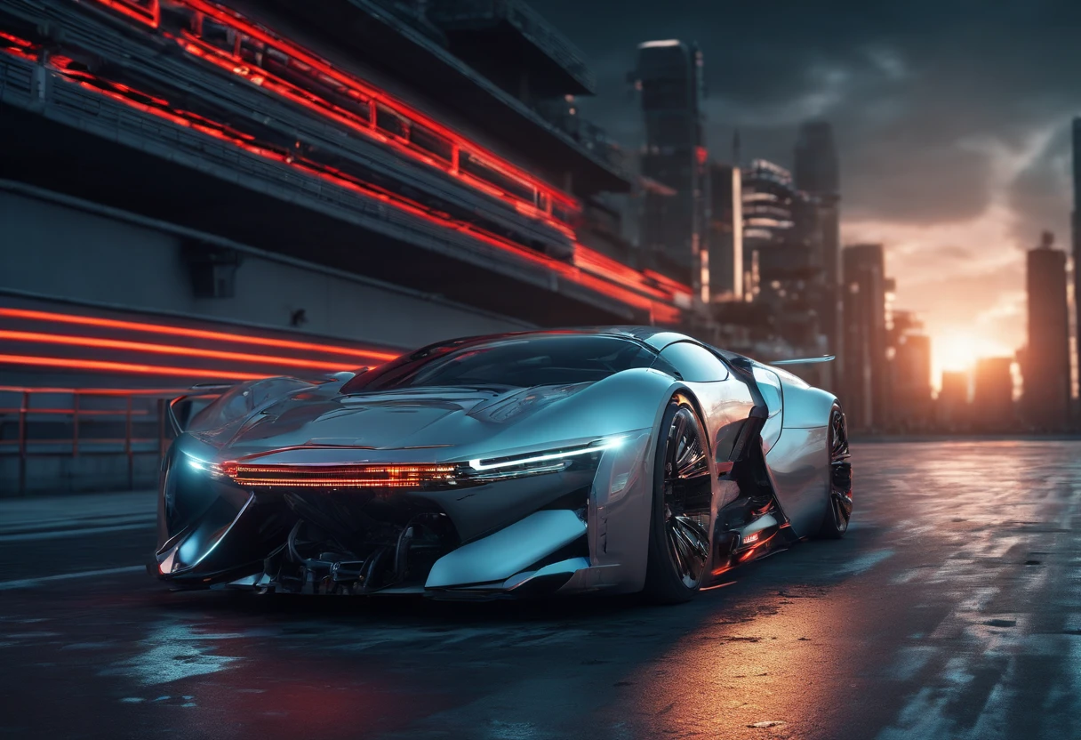 Futuristic car, velocity, Sports cars, with light glowing, design sense,sense of strength,Gray sports car, Galloping highway Ultra HD HDR 8K