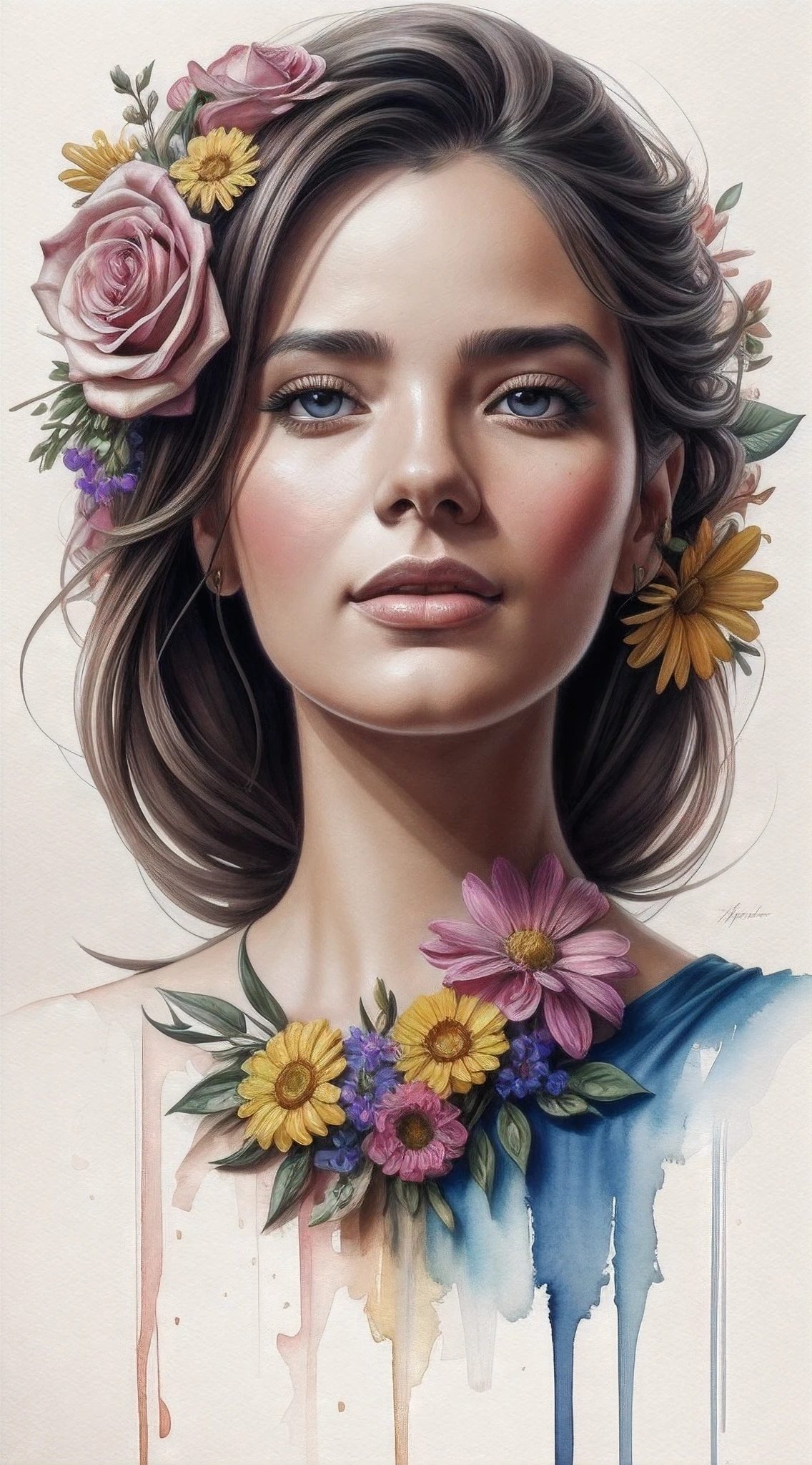 poster, portrait, masterpiece, best quality, sfumato style,
happy cute beautiful woman with a bouquet of flowers in her hands,
Alberto Seveso style illustration, 16k, masterpiece, realistic, vibrant colors, uhd, perfect composition, beautiful, detailed, intricate, insanely detailed octane rendering trending on artstation, photorealism, expressive happy eyes, detailed anatomy, realistic proportions, watercolor, trend artstation