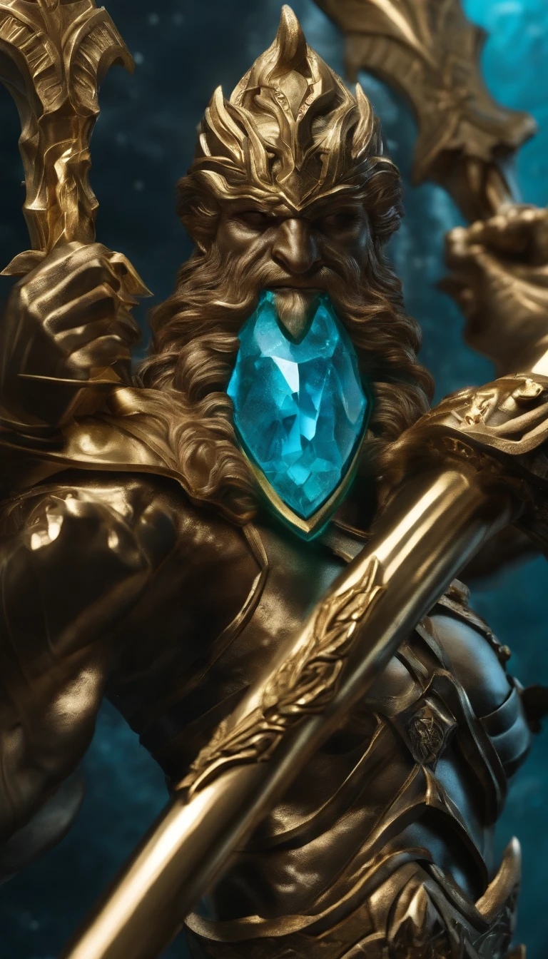 Poseidon's weapons,Poseidon scepter,trident,Legendary equipment,well decorated,Close-up at medium range