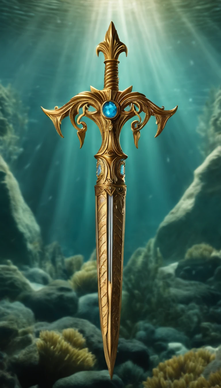 Poseidon's weapons,Poseidon scepter,trident,Legendary equipment,well decorated,Close-up at medium range
