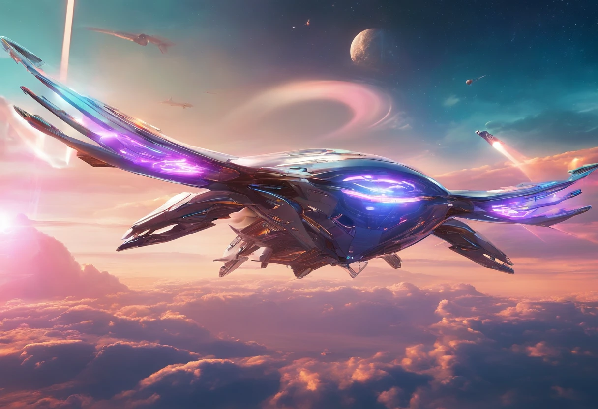 Futuristic aircraft, velocity, Super Flying Machine, with light glowing, design sense,Fly in the sky Ultra HD HDR 8K
