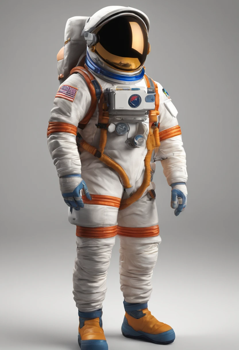 Pato com roupa de astronauta segurando um capacete de astronauta olando para o planeta terra