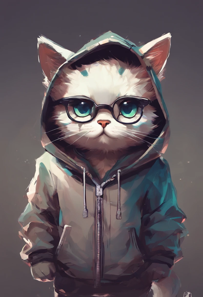 Cartoon cat in hoodie with glasses and hoodie, cute detailed digital art, Adorable Digital Painting, Cute digital art, teemo, Advanced Digital Chibi Art, epic digital art illustration, by Shitao, artwork in the style of guweiz, anthropomorphic cat ninja, Jason Chan, fanart best artstation, fursona wearing stylish clothes