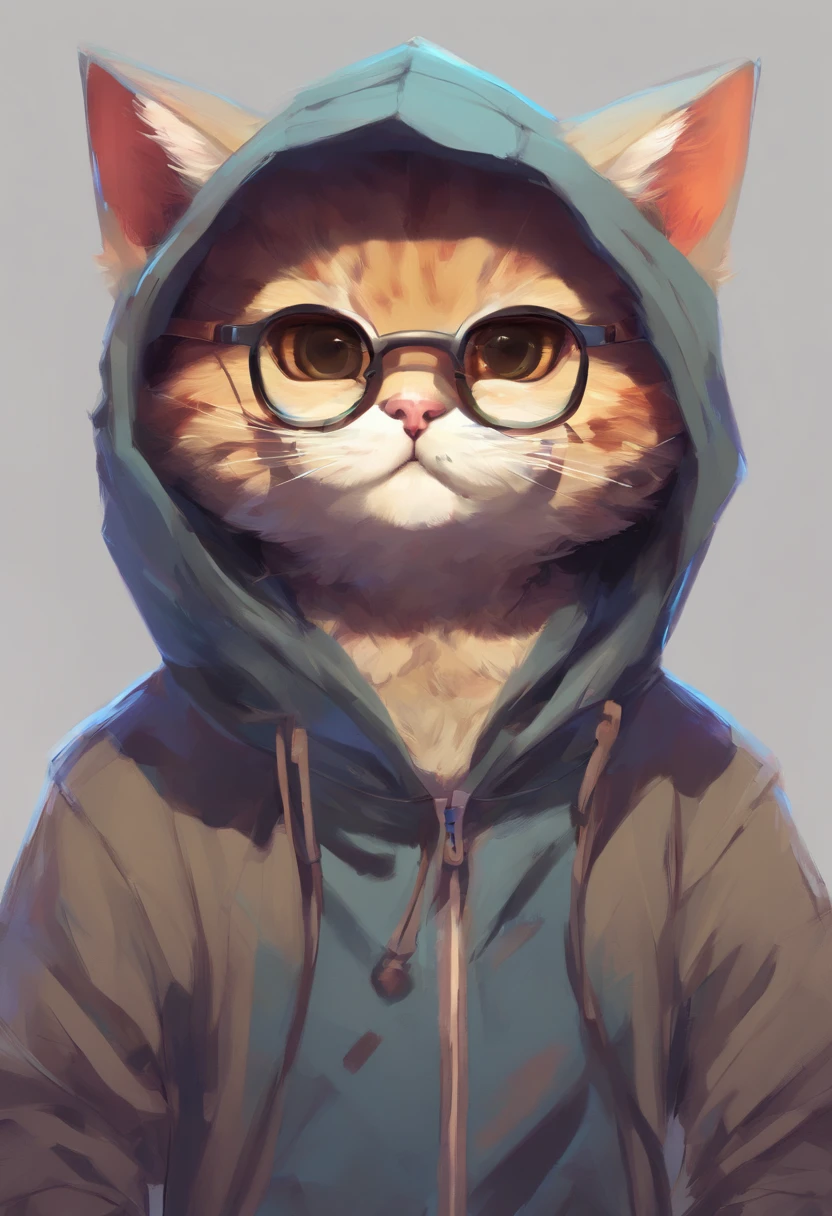 Cartoon cat in hoodie with glasses and hoodie, cute detailed digital art, Adorable Digital Painting, Cute digital art, teemo, Advanced Digital Chibi Art, epic digital art illustration, by Shitao, artwork in the style of guweiz, anthropomorphic cat ninja, Jason Chan, fanart best artstation, fursona wearing stylish clothes