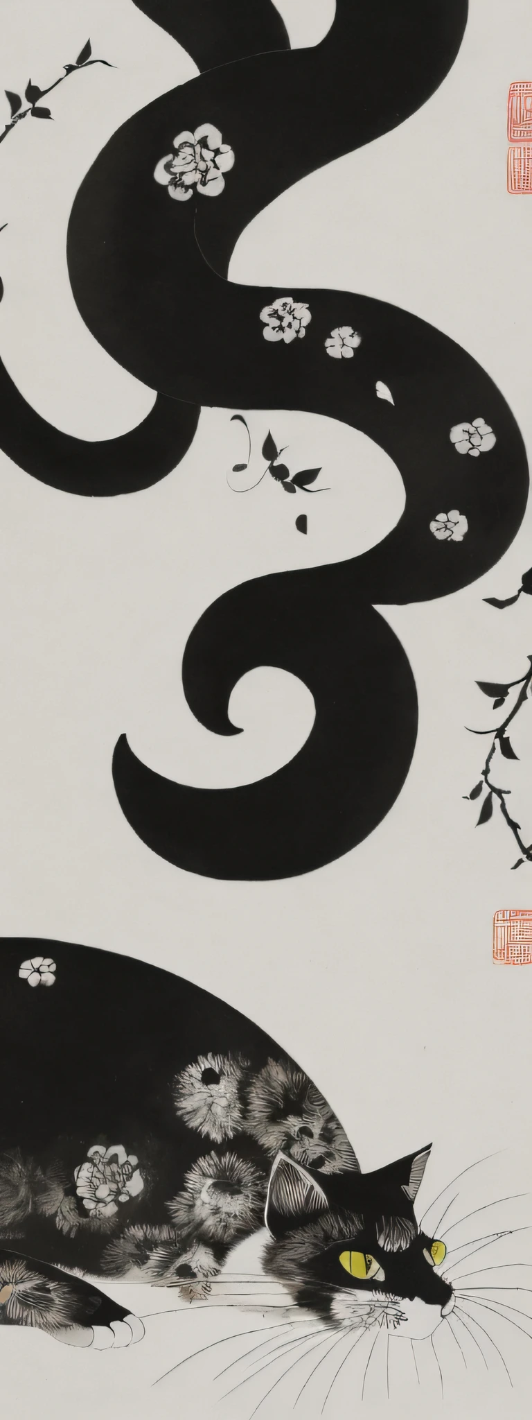 Traditional Chinese Ink Painting,(sweetfish3bolt,Cats1bolt),in 8K,Plain background,In monochrome