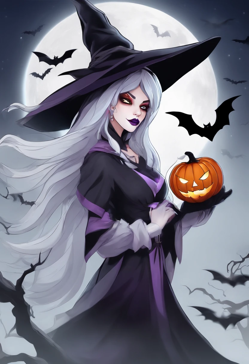 A logo of scary Halloween witch with white background , conceptual art, vibrant, anime, 3d render