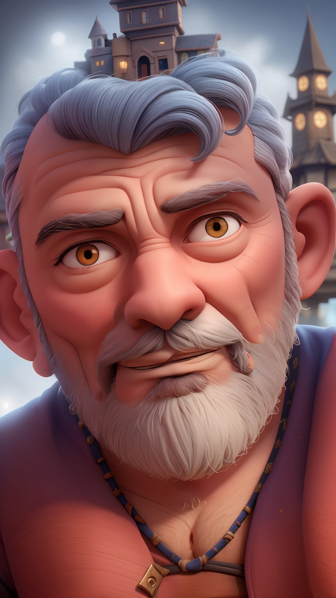 An incredibly handsome wizard wearing a mini-skirt mage uniform sitting on top of a building, cabelos e barba preta e olhos marom, roupa vermelha