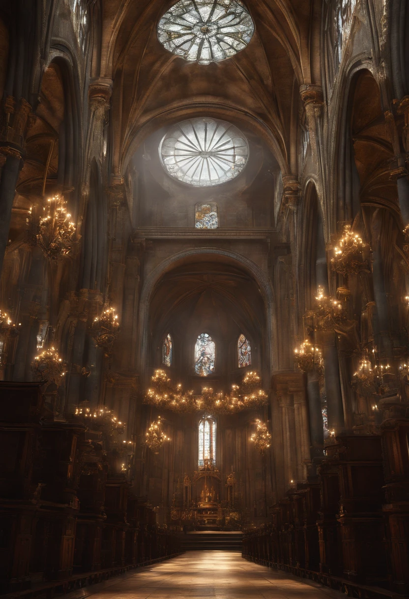 (Highly detailed and realistic CG, Master Parts, Best Quality, ultra-detailliert), Steampunk, Metropolitan Cathedral of St.. pole, (The best lighting, best shade, extremely delicate and beautiful), Dynamic Angle, cinematic atmosphere, Glamorous locksmith, gear wheel, Electromechanical, Smoke billows, steams, period costume, vivd colour.