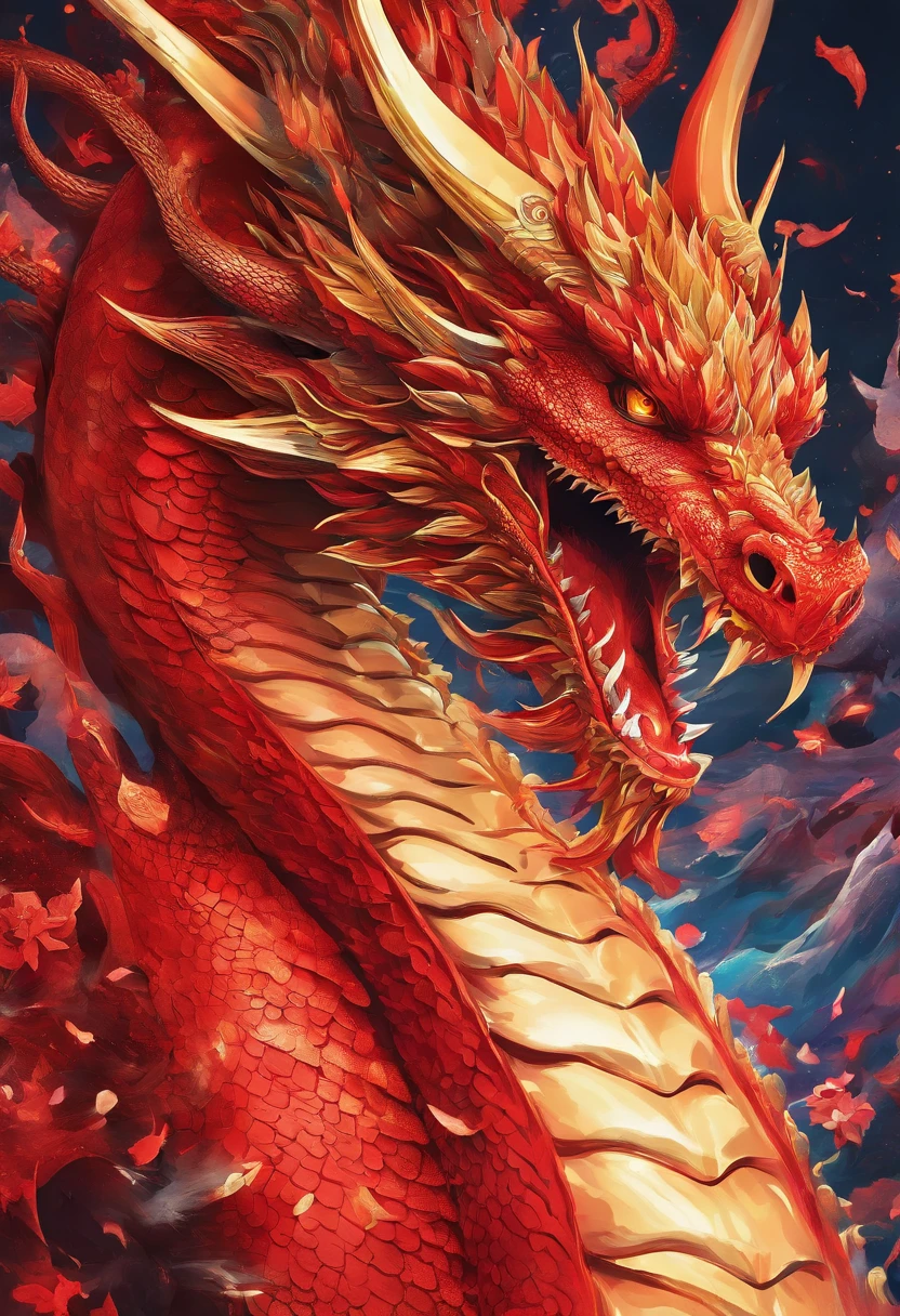 (Dragon celestial dorado) con (ojos penetrantes de color rojo),primer plano soltando (fuego de sangre) por la nariz,escamas bulumetricas,alta calidad,8k,muchos detalles,paticulas de fuego,alas,4patas,garraz manchadas,oro,peligro,fuego,dientes filosos,dragon gigante,colosal,amenazante,imponente,escamas azules