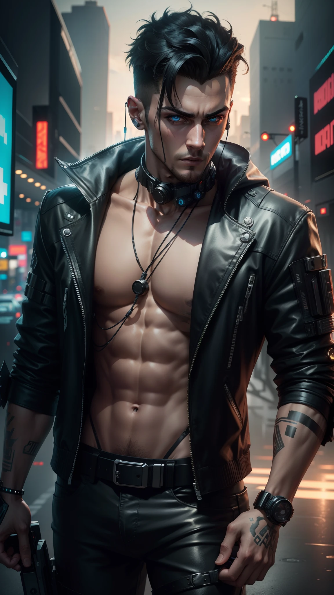 Change background cyberpunk, handsome boy, ultra realistic, 8k
