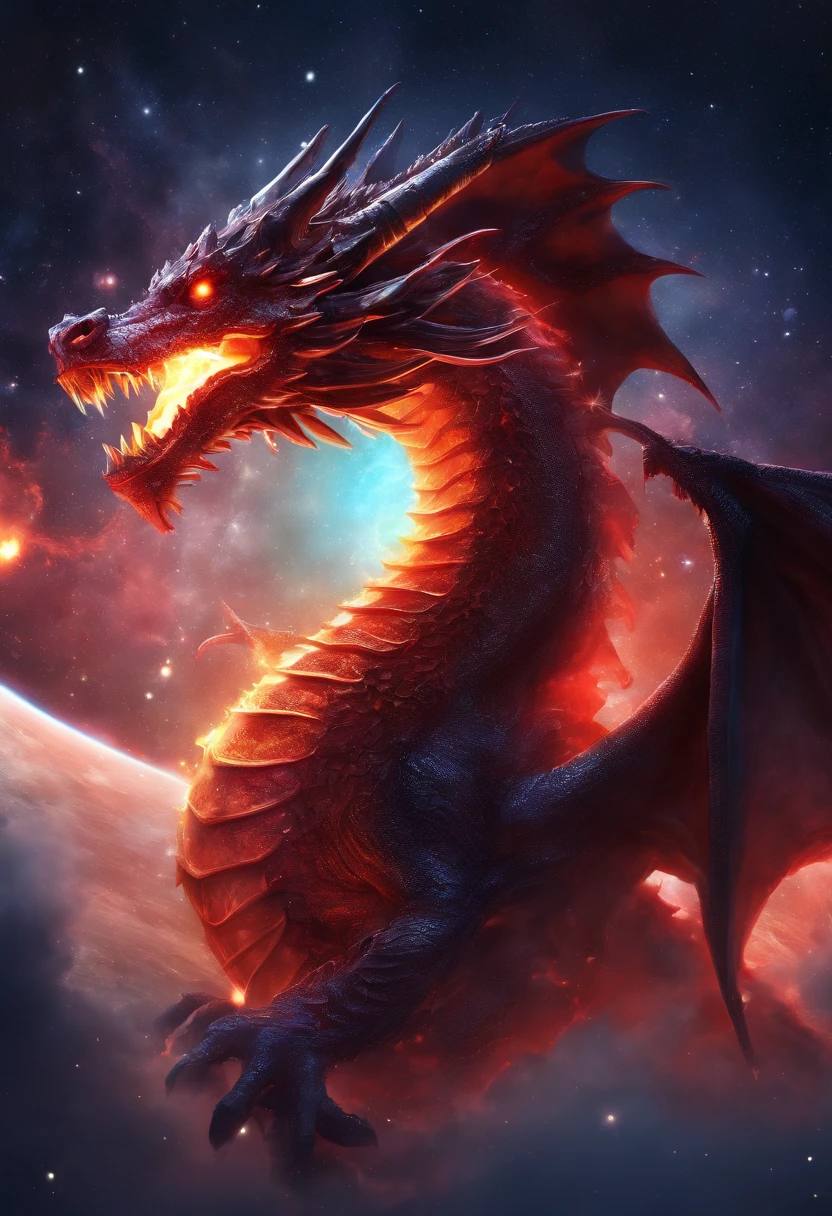 (Dragon celestial dorado) con (ojos penetrantes de color rojo),primer plano soltando (fuego de sangre) por la nariz,escamas bulumetricas,alta calidad,8k,muchos detalles,paticulas de fuego,alas,4patas,garraz manchadas,oro,peligro,fuego,dientes filosos,dragon gigante,colosal,amenazante,imponente,escamas azules