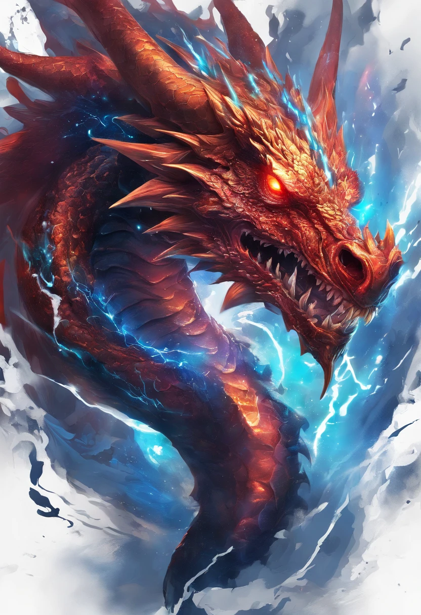 (The main subject: Wide-angle lens), The flame is light blue,[multicolor,(1 Chinese dragon)], Lightning,dramatic clouds,(Deep depth of field), rich details​, (Wide sky), (sense of vastness),Energy and vitality, Intricate details.(Best quality, A high resolution, Masterpiece:1.2), (Realistic:1.37), hdr。