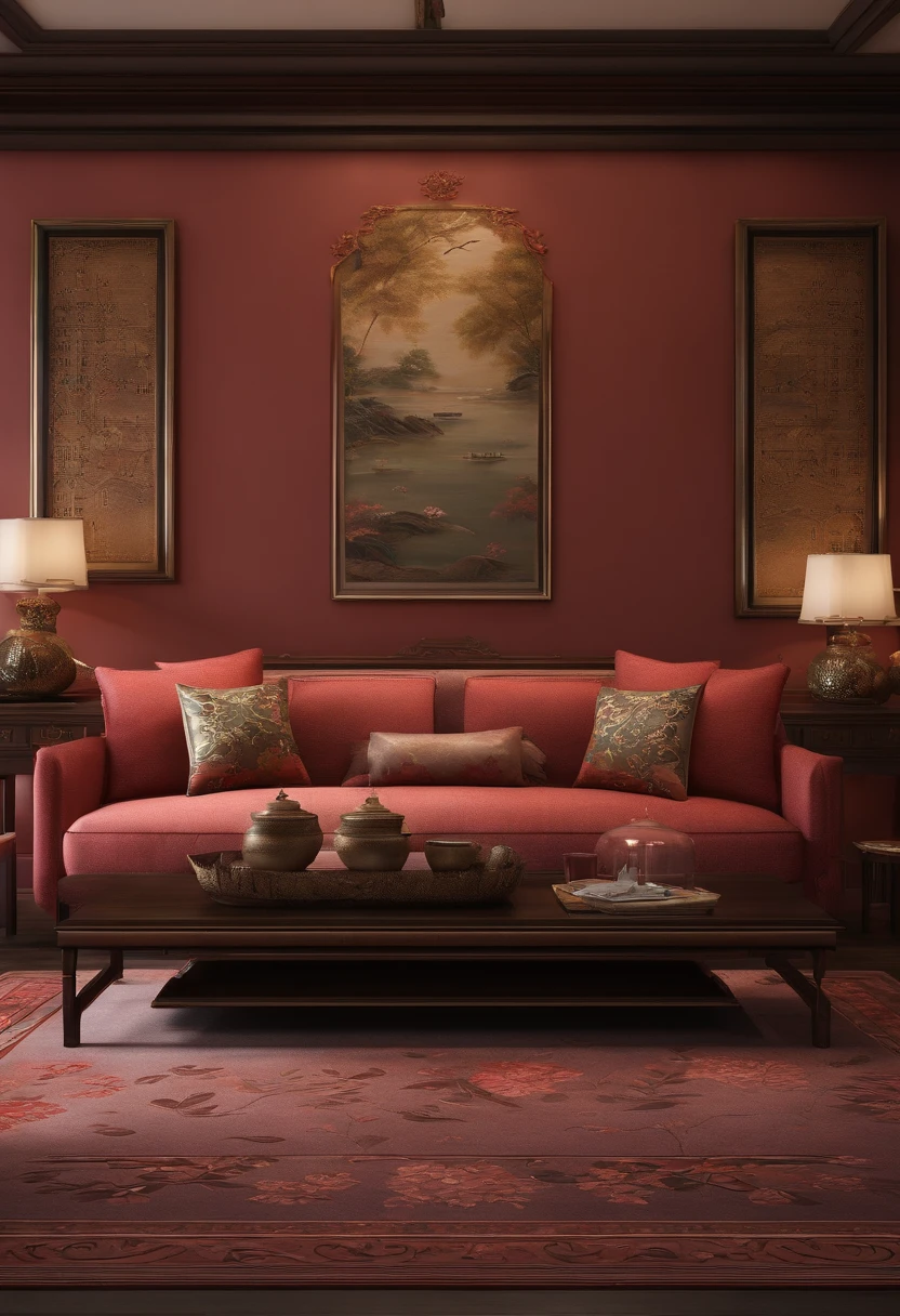 New Chinese decoration living room frontage,Set up a sofa,The wall is blank
