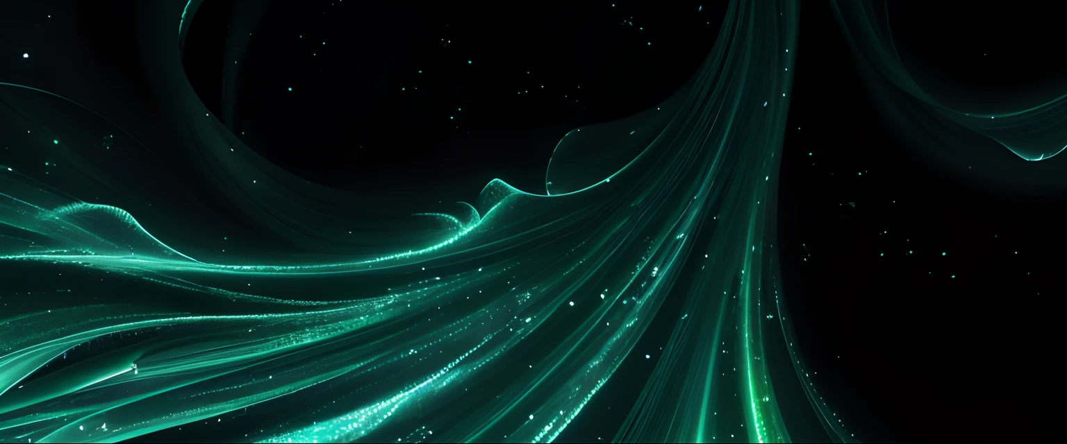 Close-up with swirling green and black background, Rotating bioluminescent energy, teal ethereal tendril wings, luminescent wisps, flowing teal-colored silk, swirling flows of energy, liquid simulation background, 8K HD wallpaper digital art, Digital artwork 4 K, ethereal eel, Blue-green lighting, 4k wallpaper, 4 k wallpaper