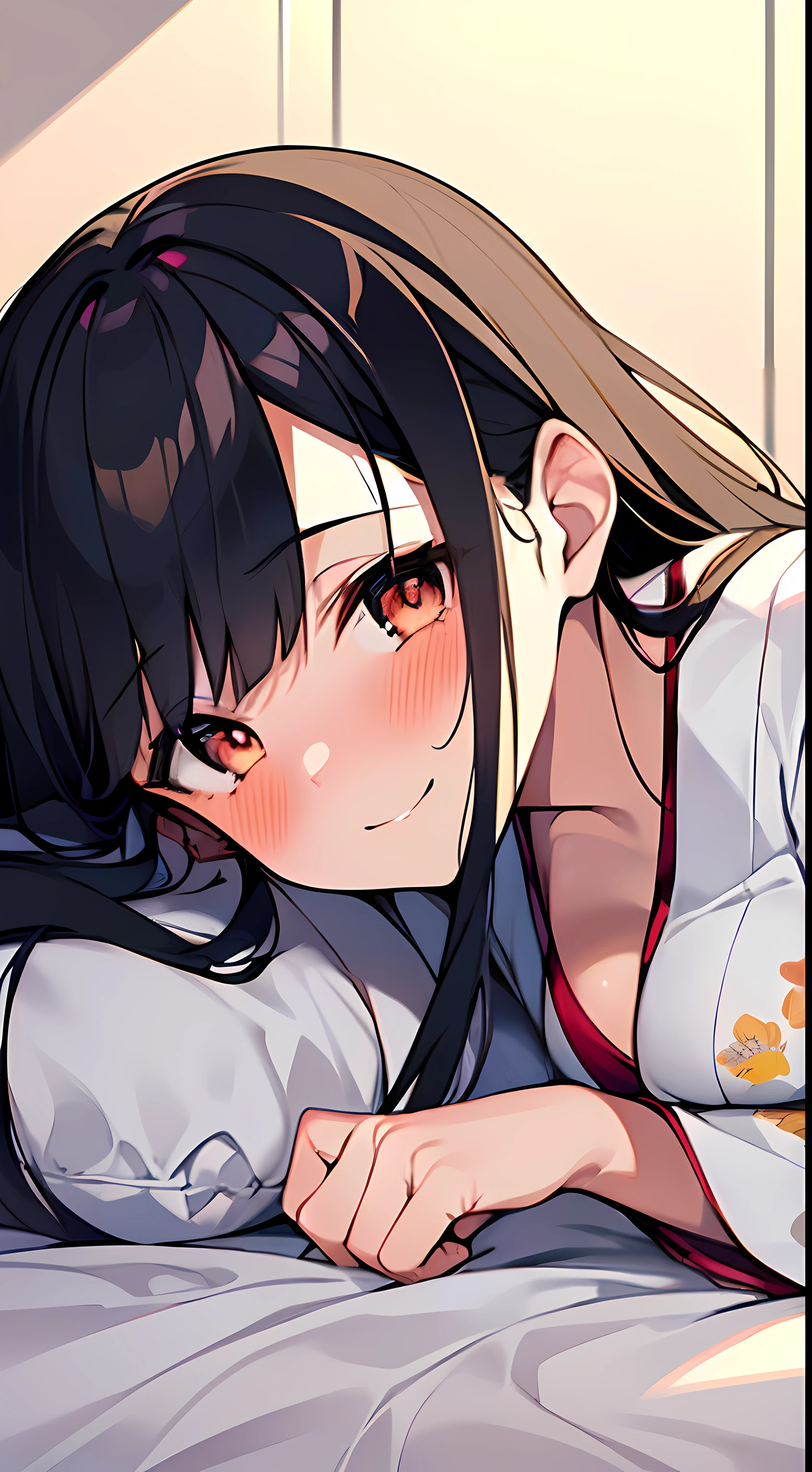 Anime girl laying on bed with her head on her pillow - SeaArt AI