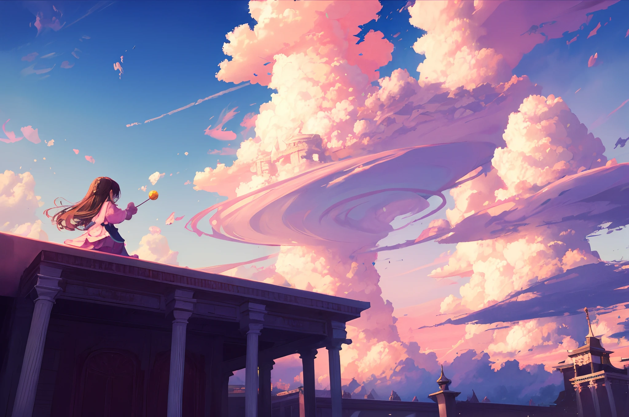 Wallpapers，scenecy，Best quality at best，with blue sky and white clouds，The tree，swing，Anime style，8K，Makoto Shinkai painting style，Anime landscapes，Anime background art