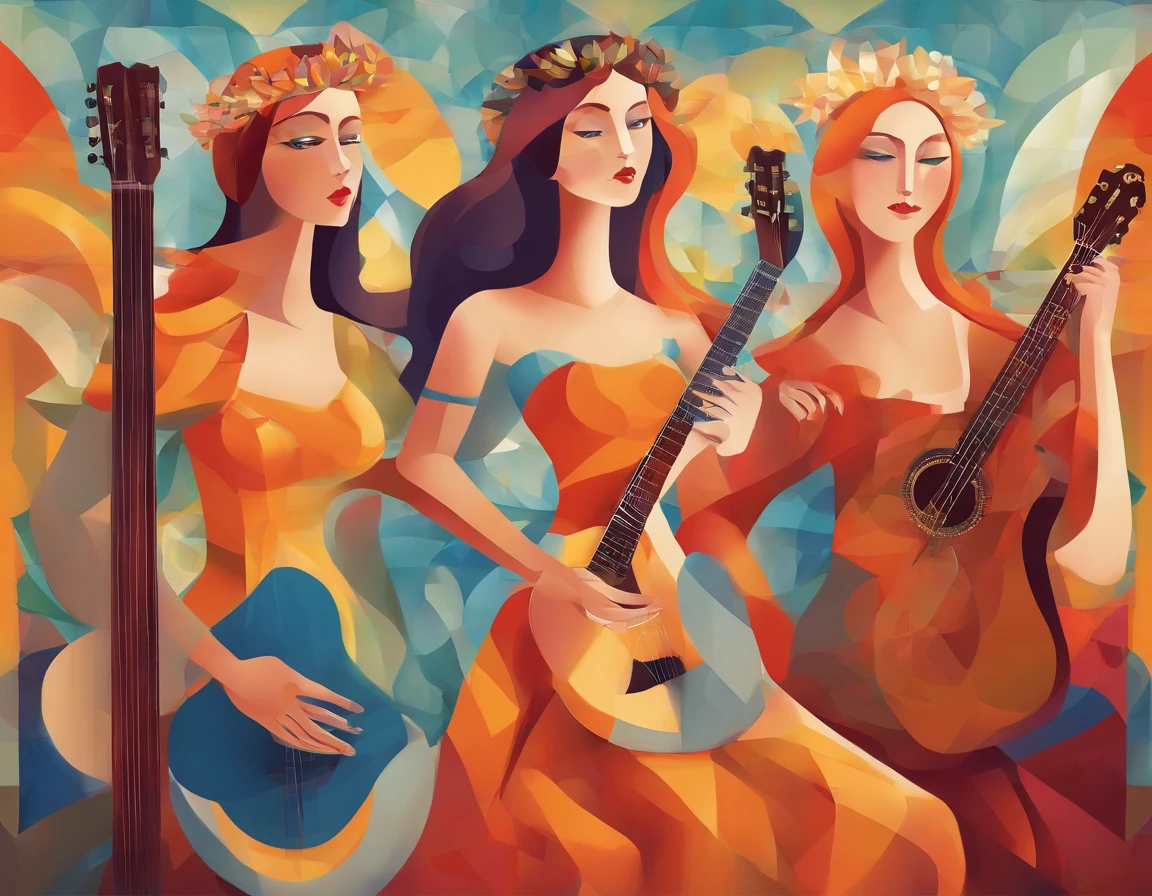 Paradise with angels playing harp, anjos conversando em harmonia