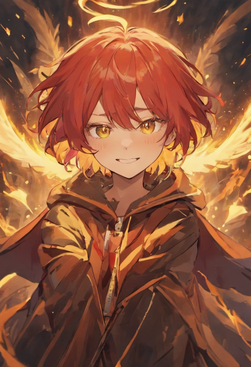 Red-haired black dragon, Golden eyes, wind coat, Sunny and cheerful smile, Tachi,male people,Optimal image quality