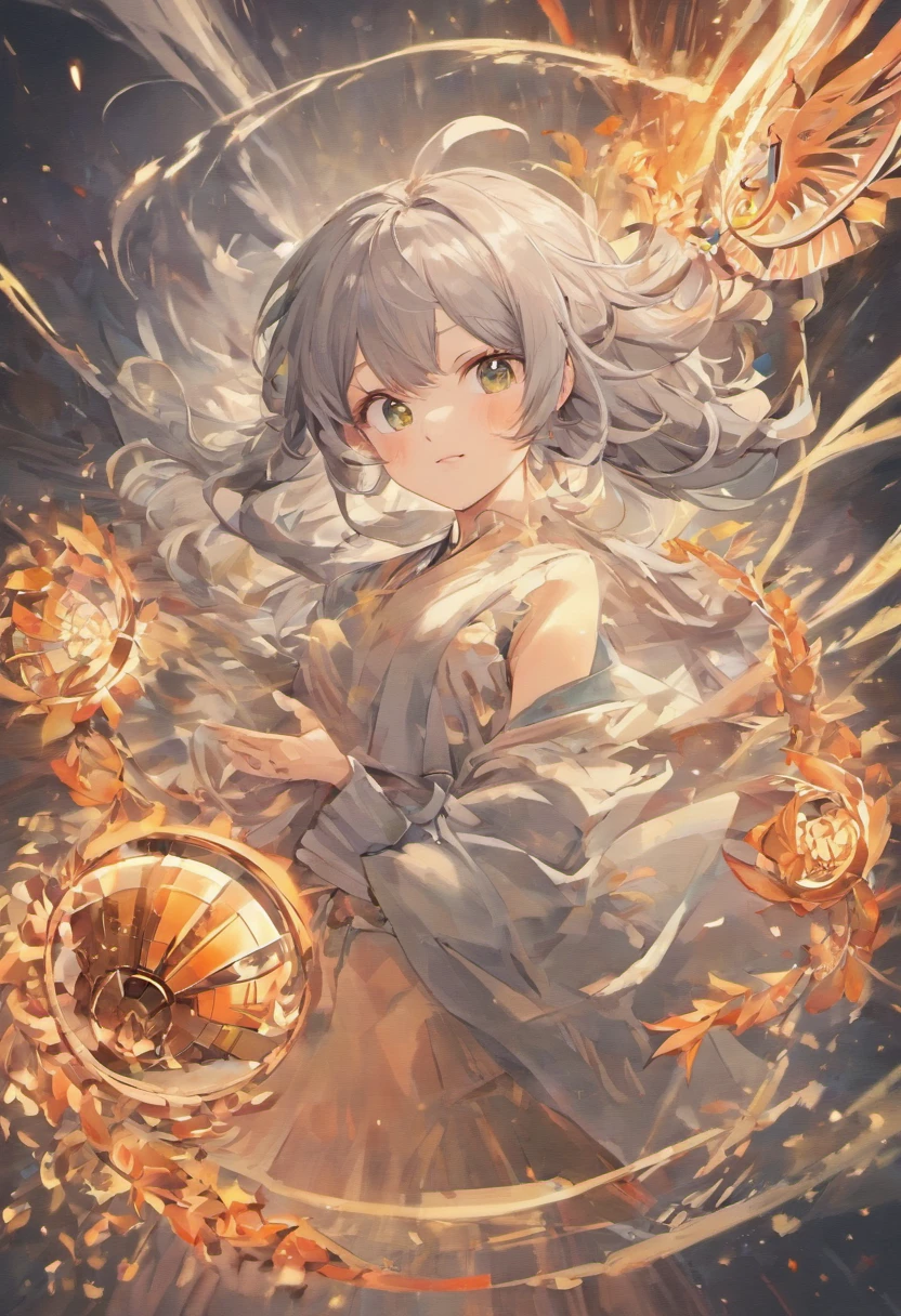 neuter,Gray hair and white eyes,nine tail fox,folding fan,ssmile,Ancient wind