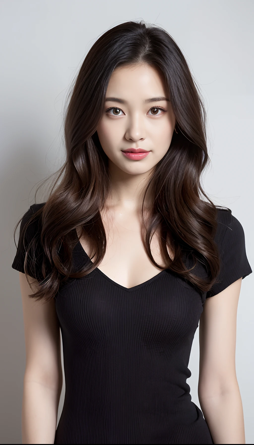 ((top-quality、8K、masterpiece:1.3))、1girl in、A smile、full body Esbian、Slim Faces、Pretty women、(lightbrown hair)、Black full-length tight dress、hyperdetailed face、A detailed eye、二重まぶた、blured background、Slim Faces、城市、takeout、a street、Model body type、Heart-shaped see-through around the chest of the dress、Small breasts small breasts、Black see-through in the shape of a heart around the chest