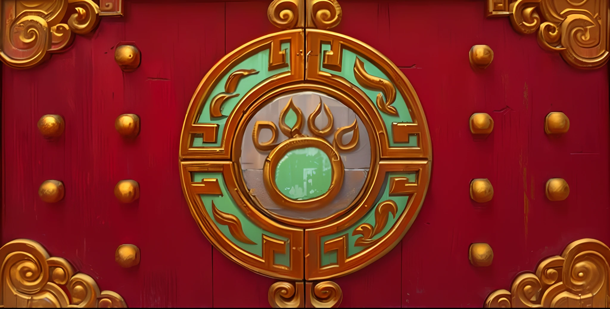 Close-up of red and gold doors，, ancient symbol behind it, The Gate of the Forbidden City，Chinese-style gate