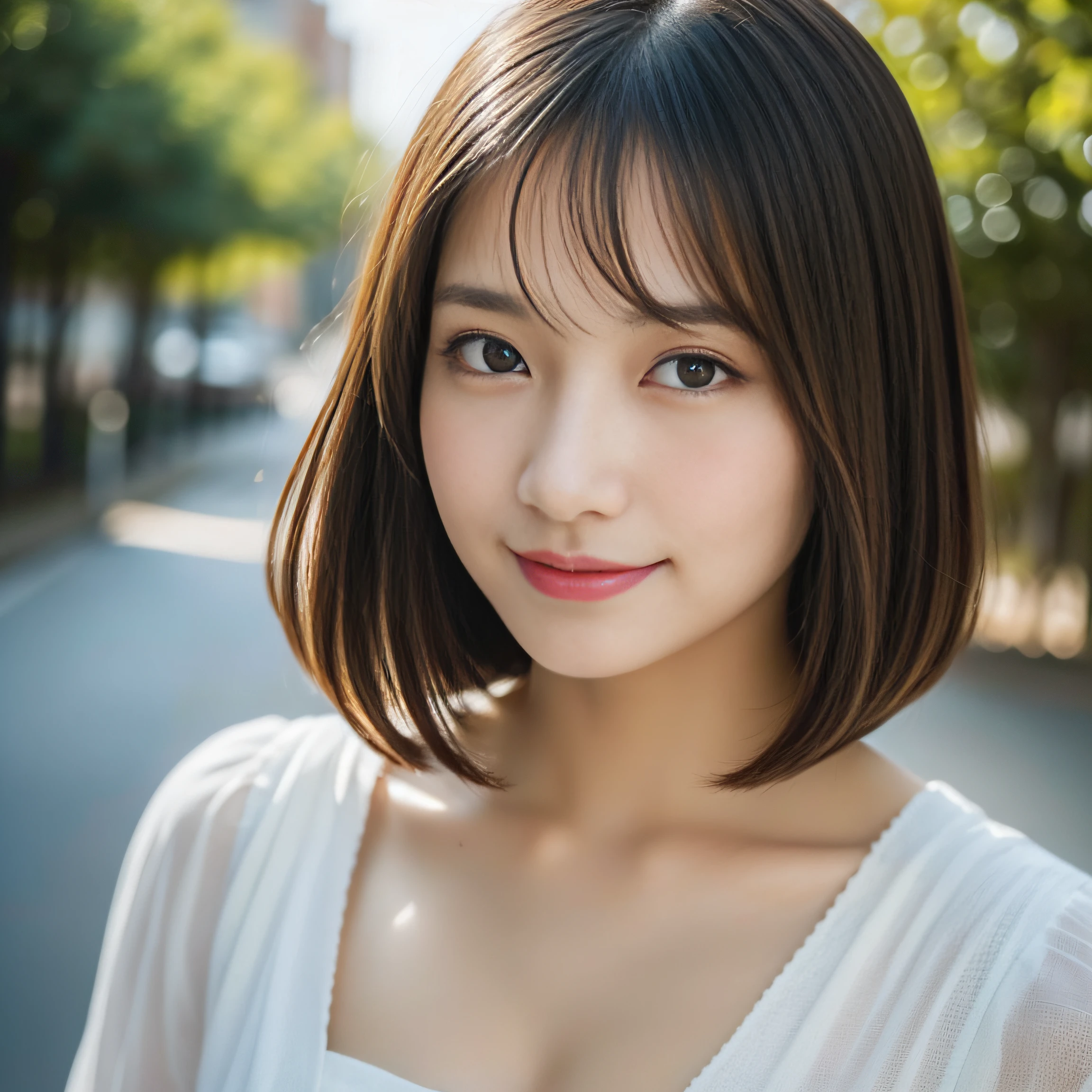 masterpiece, Best Quality, Raw photo, 8K, ultra-detailed face, 1girl, Beautiful detailed skin, backlight, soft light, bashful, (shoot from front:1.2), smile, Luminescent, Anatomically correct, short hair, bangs, Eyes and faces with detailed, Textured skin, Professional Photography, Bokeh, Portrait, Professional Lighting, Solo, Cute, Girly, Film grain, camisole, aquarium