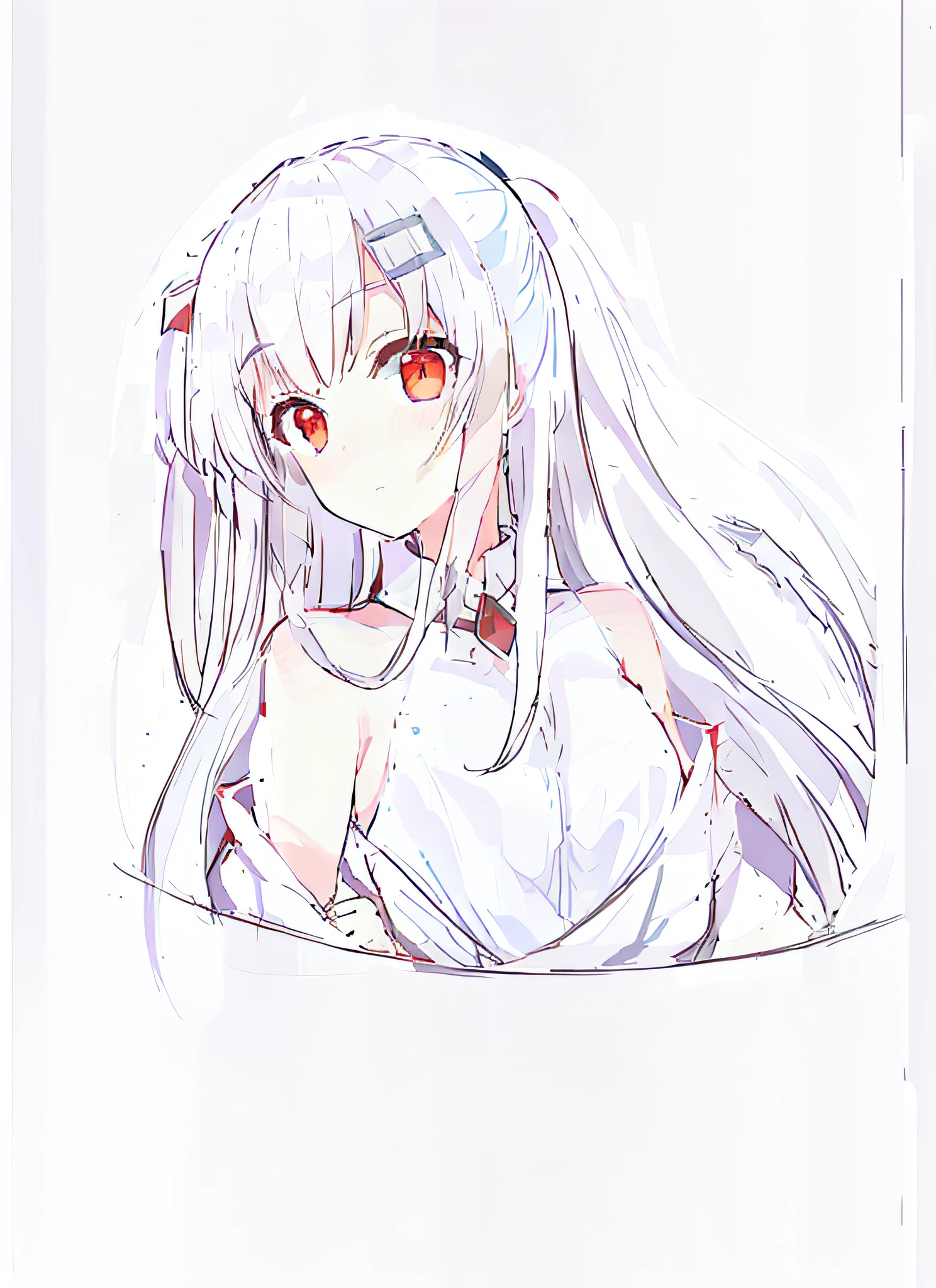 Draw a girl with long hair and a bow tie, Line sketch!!, anime moe art style, with index finger, anime sketch, sketchy artstyle, a red bow in her hair, Holo is a wolf girl, gapmoe yandere, Portrait of an anime girl, twintails white_mitts, anime girl with cat ears, a variety of poses, An anime girl