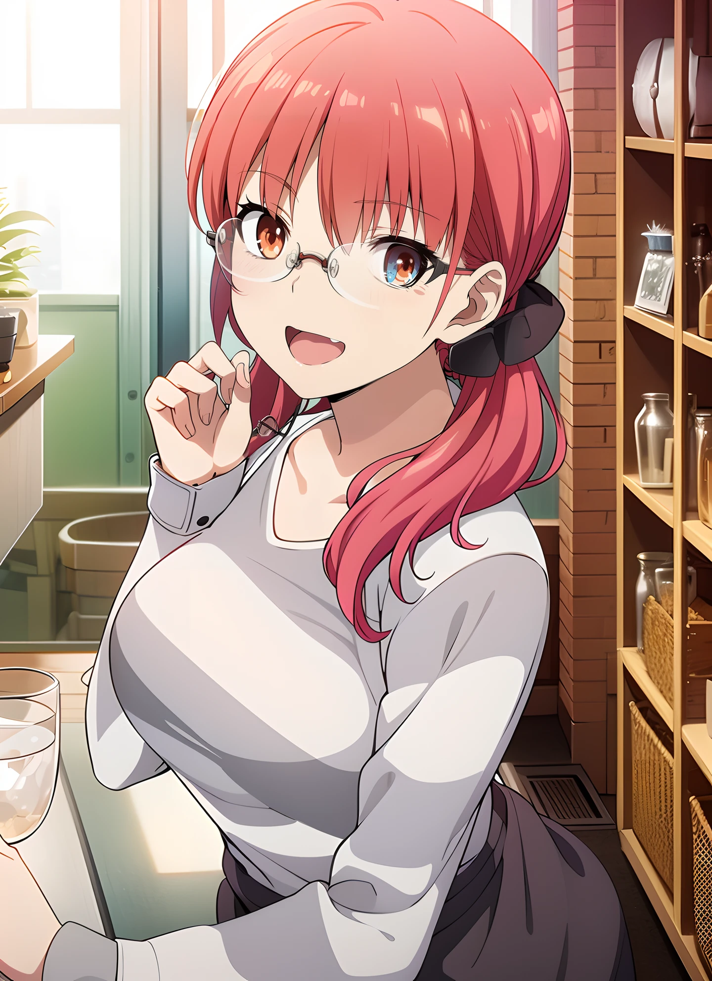 (((glasses))), (rim-less eyewear:1.3), slit-eyed, orange eyes