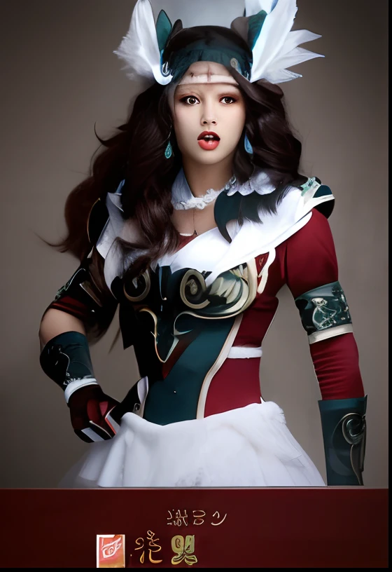 Angry screaming woman in costume holding sword