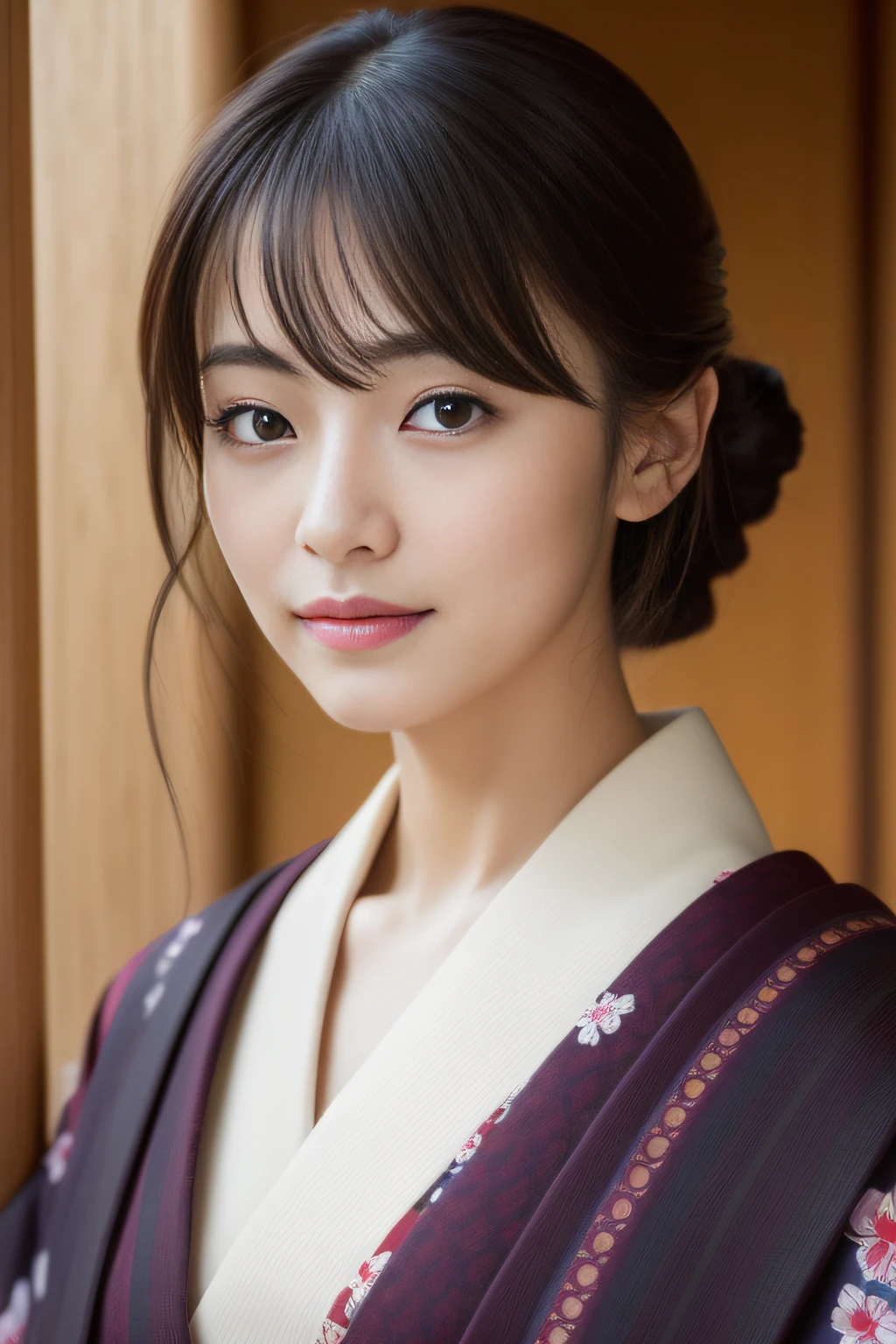 Wearing a kimono、Real Japan woman in the temple, beautiful japanese female, beautiful japanese female, goddess of Japan, Beautiful Japan Female Face、Tie up your hair、Inserting kanzashi、A MILF、Sexy Japan woman、Looking at the camera、Look into the eyes、facing front、face forwards、Beautiful collarbone、beautidful eyes、Sit down and brew tea、Narrow-eyed、Single eyelid、Small eyes、tthin eyebrows、30-year-old woman with、low nose、thin lipss、