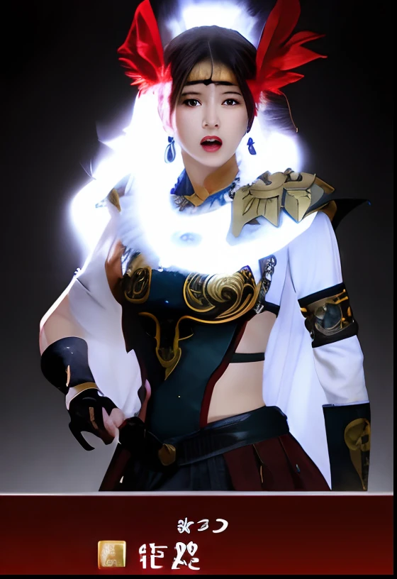 Angry screaming woman in costume holding sword