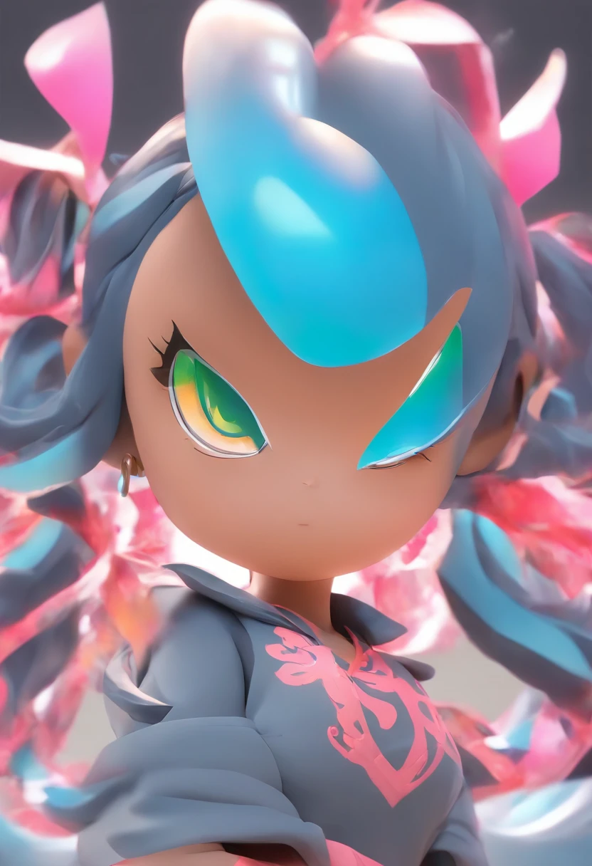 3D blind box，Q version big head，Cute girls，full bodyesbian，Stand with your hands crossed，Pouting，Anthropomorphic dragon shape，Round Visualizer，simple grey background