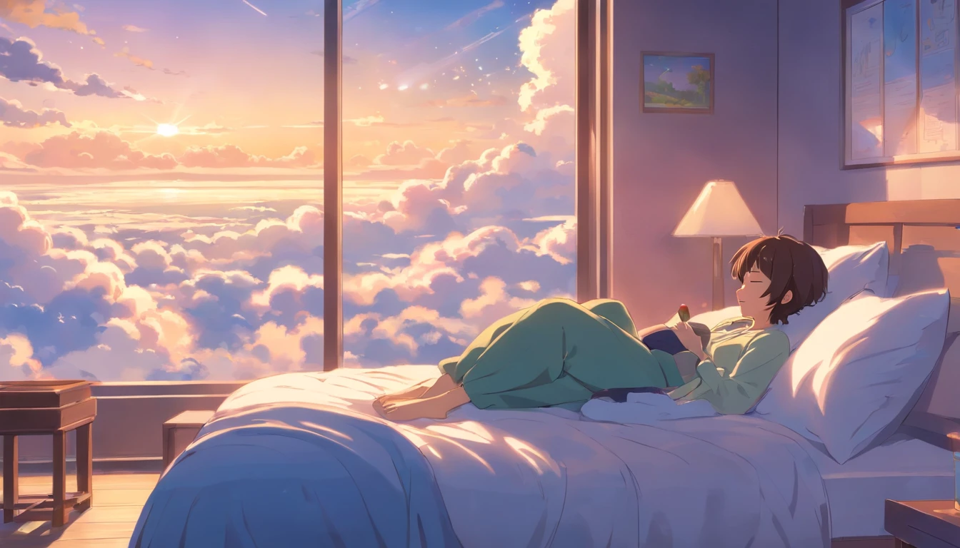 Cute animals sleep, On the clouds，Compact details，Beautiful surroundings，dream magical