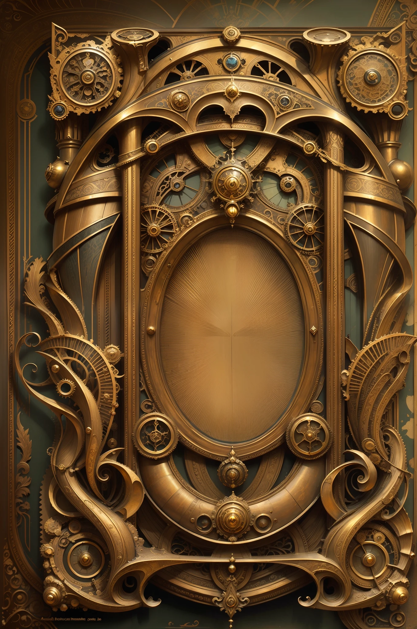 Empty bronze frame in Art Nouveau style, steampunc