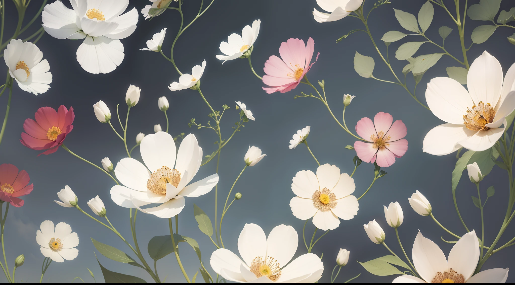 Cosmos floral pattern, Design Patterns, textured, Pale tones, Modern, Photorealsitic, top-quality, ​masterpiece, ultra-detailliert