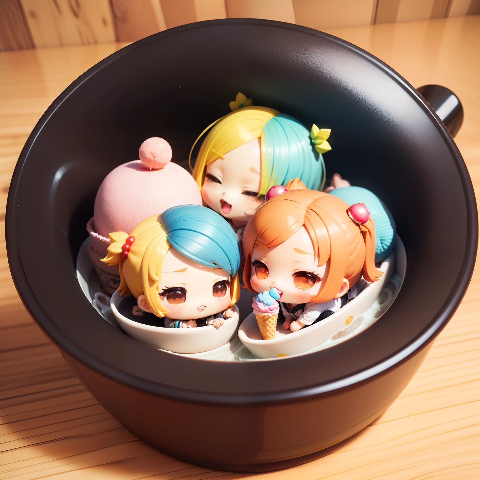 (((Chibi 3D))) (Best Quality) (Master Price) 「Line Stamp, a sticker, icons, Flat , water color, Anime girl eating ice cream, Happy, - Rainbow 5 - Cute Style」
