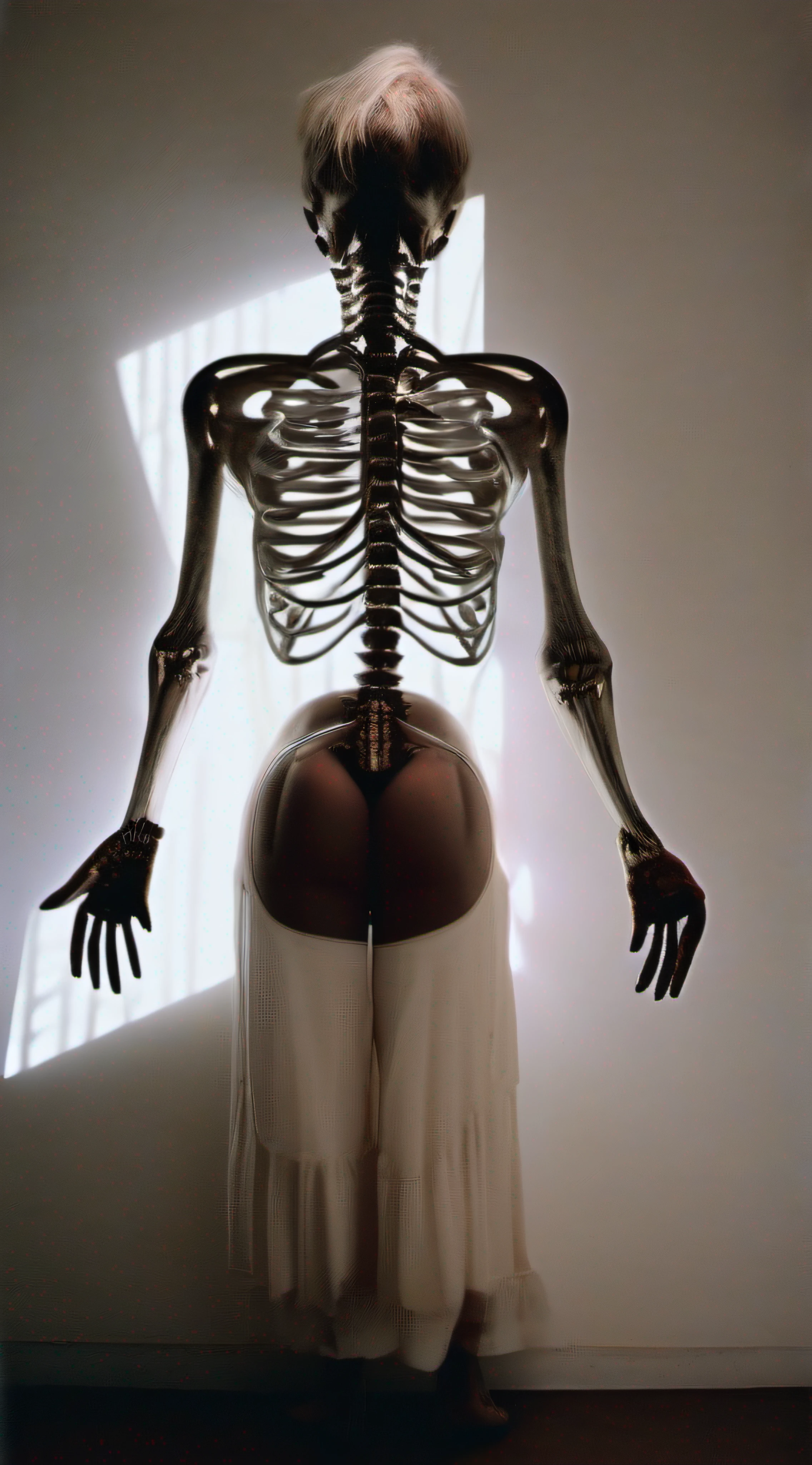 "(The best lighting, alto contraste, oscuro, dramatic),(Chica rubia junto a una cabra negra gigante, Open the rib cage, autopsia, caldero con huesos humanos, sangre por las paredes). Luz Caravaggio"