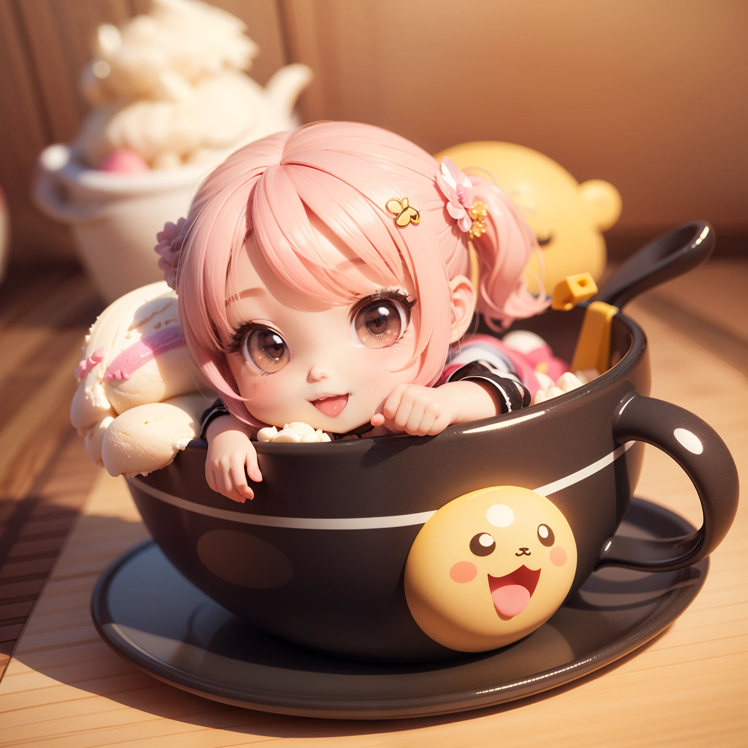 (((Chibi 3D))) (Best Quality) (Master Price) 「Line Stamp, a sticker, icons, Flat , water color, Anime girl eating ice cream, Happy, - Rainbow 5 - Cute Style」