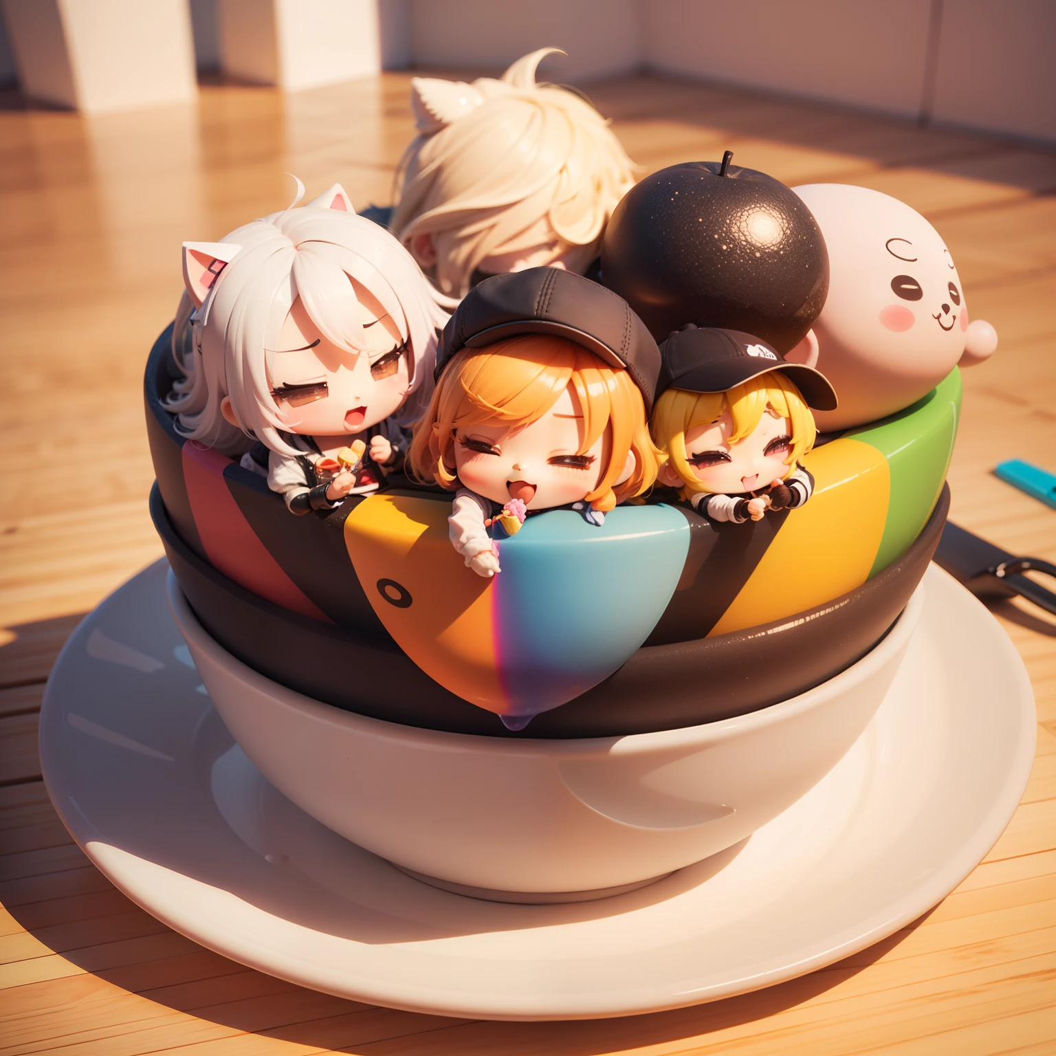 (((Chibi 3D))) (Best Quality) (Master Price) 「Line Stamp, a sticker, icons, Flat , water color, Anime girl eating ice cream, Happy, - Rainbow 5 - Cute Style」