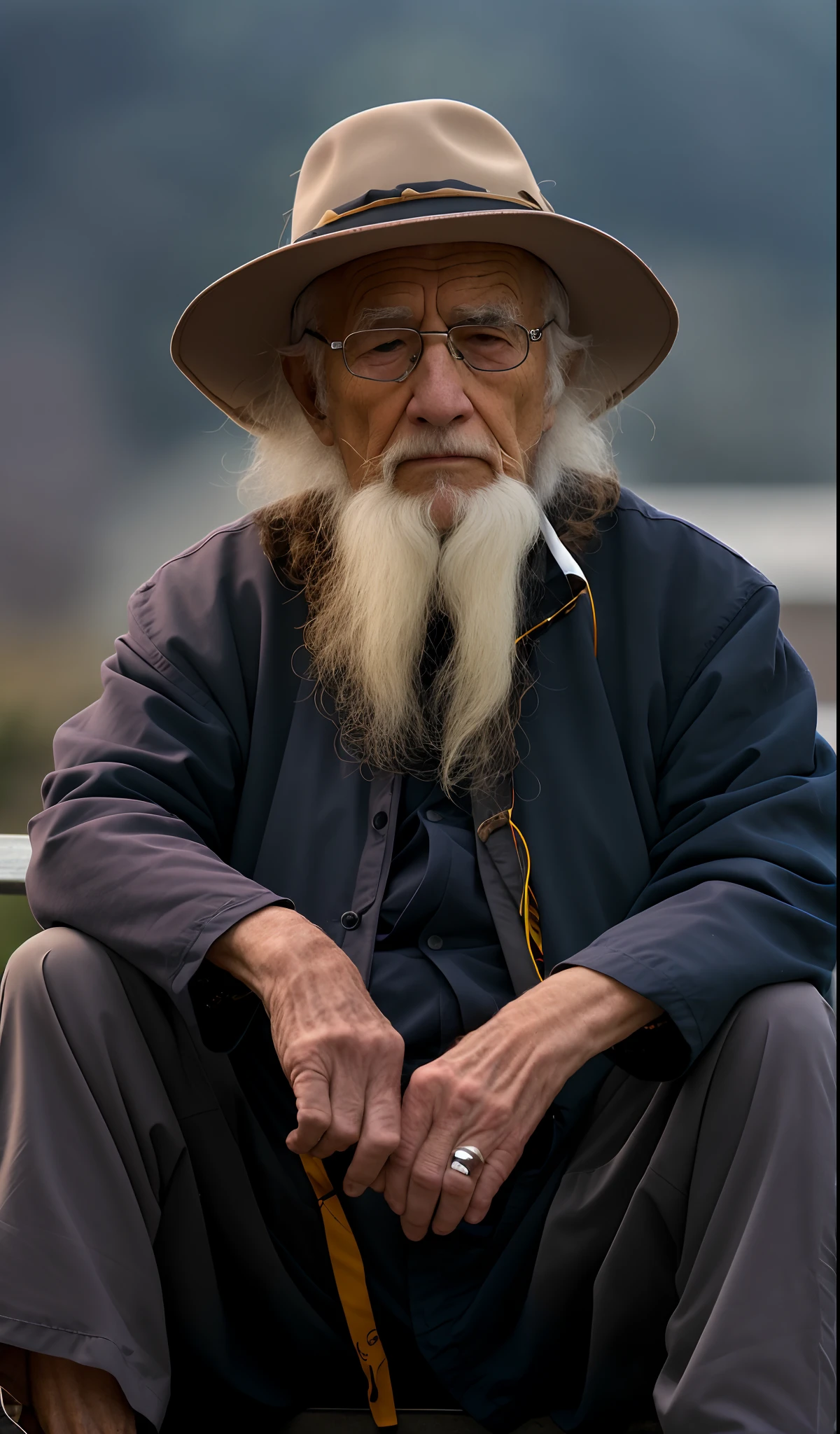 Old man with glasses,Square eye sockets