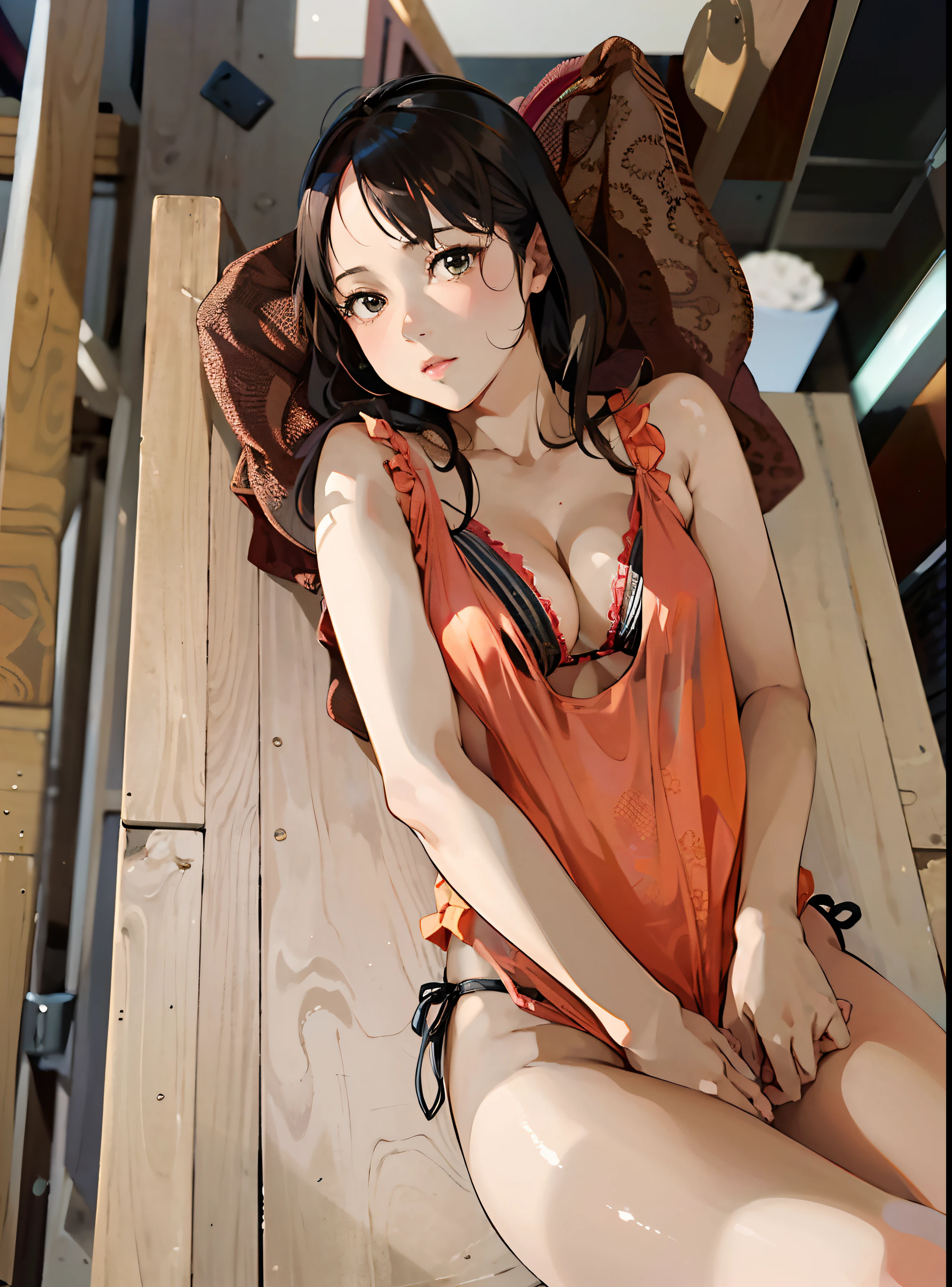 There is a woman sitting on a bench wearing a bikini, Young Pretty Gravure Idol, Ayaka, Realistic Young Gravure Idol, Young Sensual Gravure Idol, Young Gravure Idol, Young skinny gravure idol, sophisticated gravure idol, Ayami, 奈良美智, reluvy5213