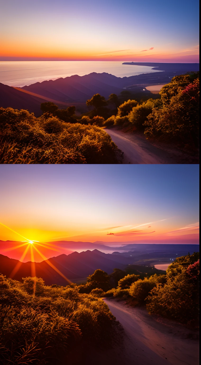 Sunset, evening glow, distant view, realistic, rich colors, gorgeous and colorful, wide-angle lens, shooting in the evening, positive film, naturalistic style, high-definition filming.