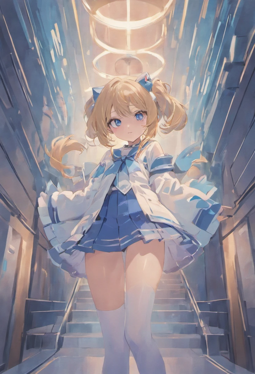 8k wallpaper,best qualtiy,独奏,in a panoramic view,a 18 year old girl,Height above 170cm,Slim,A long white color emanates out,pale blue color eyes ,Exquisite facial features,cat ear,C cup,Slender slender legs,small-sized buttocks,Wear a Japanese school uniform, (white stockings),There are stockings,high-heels,On the street。